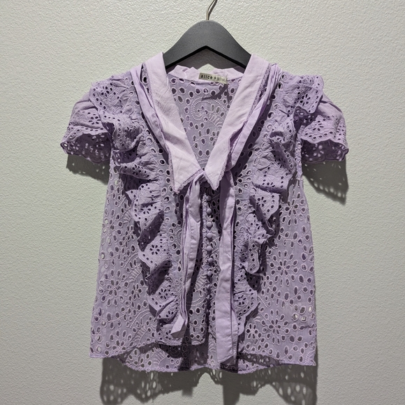 Alice + Olivia Lavender Eyelet Ruffle Top - Picture 1 of 7